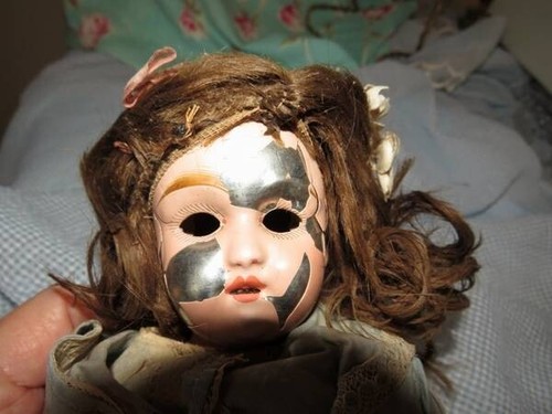 1800'S ANTIQUE TIN AND JOINTED LEATHER 17" TALL DOLL FOR REFURBISH - Picture 2 of 10