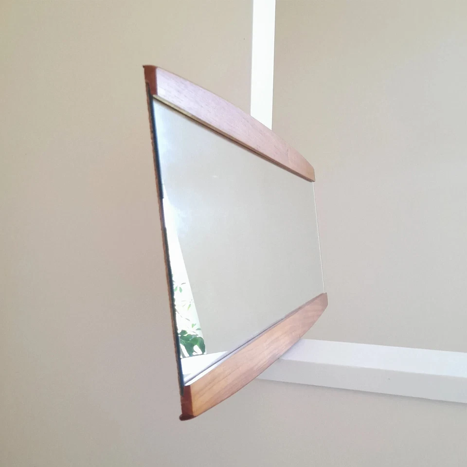 70s Vintage Teak Framed Wall Mirror Portrait or Landscape Danish Scandi 31 x 14" - Image 4 of 4