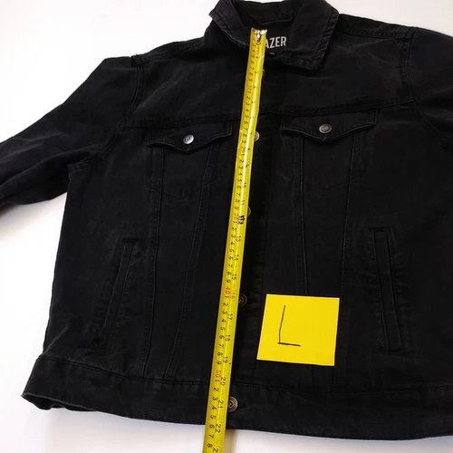 Mens LAZER 100% AUTHENTIC Long Sleeve Trucker Button Up Jacket Black Wash image 8