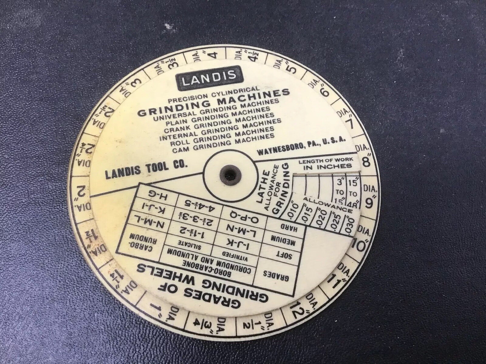 Waynesboro PA LANDIS TOOL COMPANY Celluloid Grinding Machine VINTAGE