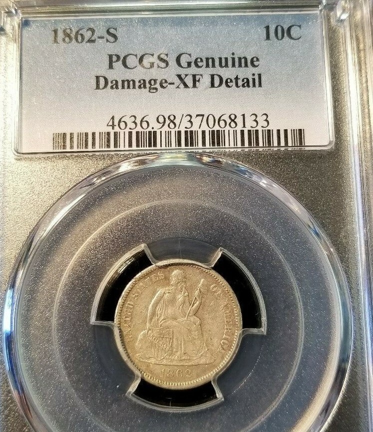 DAYS 1〜20.25.27.28.33.36.37 1862 S SEATED LIBERTY DIME 10C PCGS XF DETAILS VERY SCARCE KEY