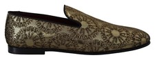 DOLCE & GABBANA Shoes Loafers Gold Jacquard Flats Mens EU39 / US6 RRP $900