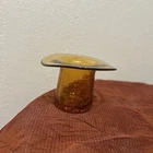 Vintage Blenko Hand Blown Crackle Glass Hat Vase Amber Top Hat Bowl