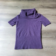 Apt 9 Purple All Cashmere Soft Pullover Sweater Sz M Big Collar Short Slv READ