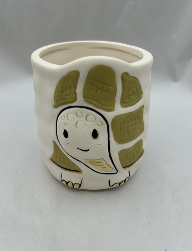 Happy Smiling Turtle Double Sided Small Pottery Planter Whimsical Drainage 4"