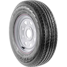4 Assemblies RubberMaster RM76 ST225/75R15 E 10 Ply 5x4.5 White Eight Spoke
