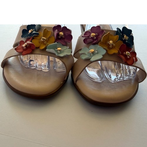 Italiana Beige Leather Floral Wedge Sandals Multi Color Flowers 9.5 | eBay