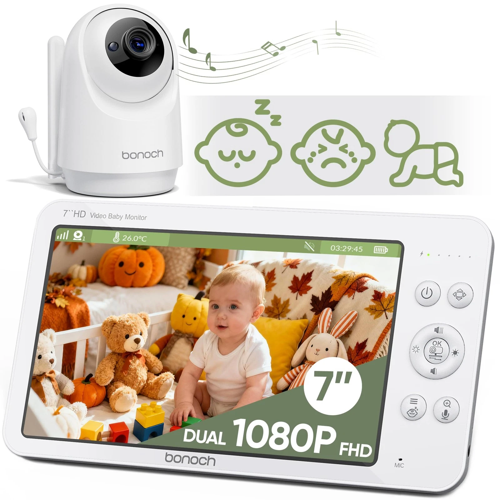 2026 Upgraded 7" 1080P Baby Monitor No WiFi (V2.0), Sleep/Crying/Motion Detec...