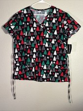 New Cassandra O Scrub Top XL Christmas Tree Holiday Black Red Green White