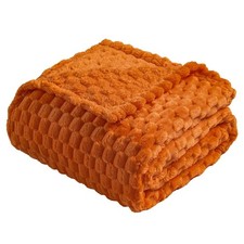 Flannel Fleece Throw Blanket 50x70 inch , 3D Jacquard Burnt Orange Fuzzy and ...