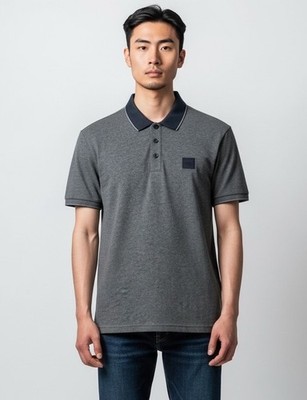 BOSS men s navy and gray Cotton Short Sleeve Polo Shirt Size M