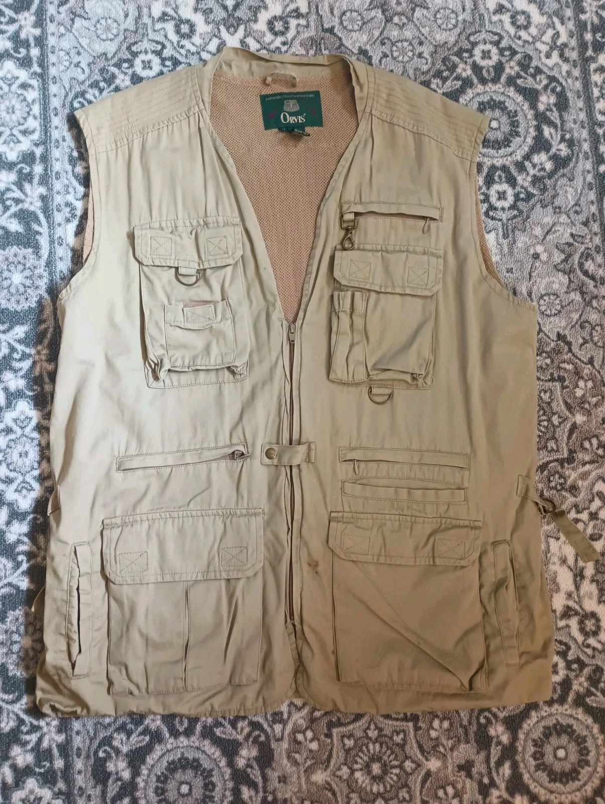 Vtg Orvis Fly Fishing Vest Mens XL Tan Utility Tactical Cargo Outdoor Safari