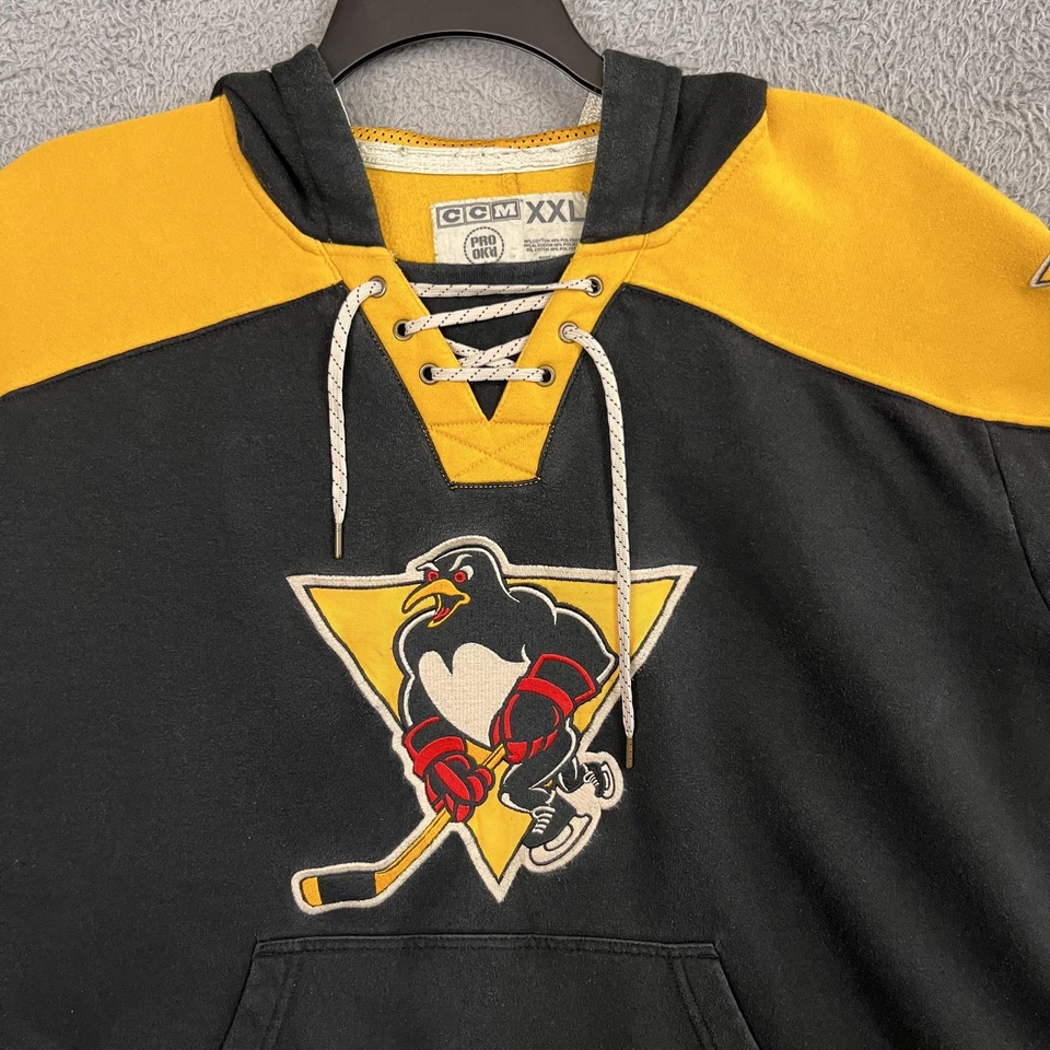 Pittsburgh Penguins Sudadera con Capucha Para Hombres XXL Negro Amarillo Vellón NHL Hockey Bien Usada CCM Foto 4 de 4