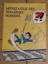 N6 Affiche De Sécurité SNCF Méfiez-vous Des Traverses Humides Signé Gondo 