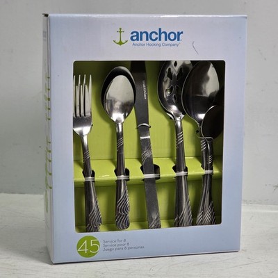 Anchor Hocking 2013 Stainless Steel 45pc Flatware Utensil Set Service For 8 New!
