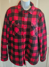 Boston Traders Shacket Large Red Black Plaid Fleece Shirt Jacket Sherpa Lined