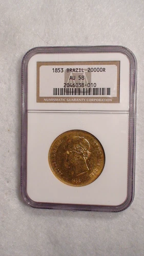 1853 NGC AU58 BRAZIL 20,000 REIS HIGH GRADE GOLD COIN BUY IT NOW!