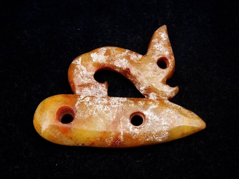 Old Nephrite Jade Stone Carved HongShan Culture Curly Dragon #12292309