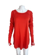 Free People We the Free Top Tee T Shirt Thumbhole Orange Raw Seams Size M