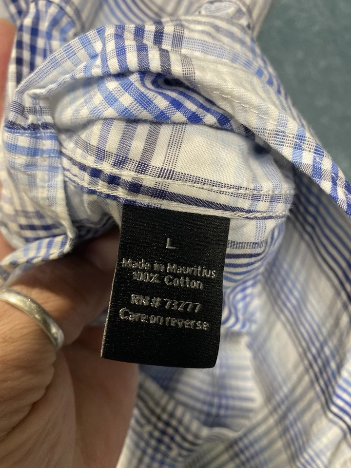 Camisa de manga larga Apt 9 para hombre L blanca/azul/negro a cuadros con botones calce ajustado Foto 4 de 4