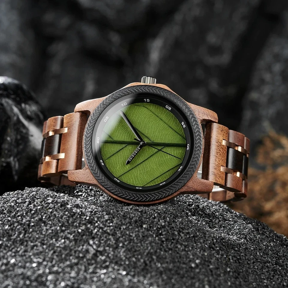 Reloj Hombre Cuarzo Madera Relojes Reloj Pulsera Madera Elegante Genuino Hoja Dial Regalo Foto 3 de 4