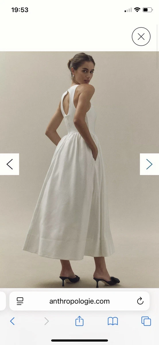NWT BHLDN High Neck Satin Duchess A-Line Midi Dress Bridal Basque Waist  Medium | eBay