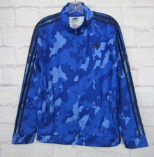 Adidas Blue Camo Tricot Jacket Boys Size XL 18/20 Full Zip Athletic Soccer EUC