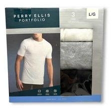 Perry Ellis Portfolio 3 Pk Cotton Blend Tank Tops Large White Gray Black