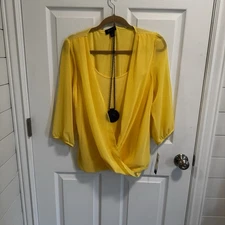 AB Studio twin set top Attached tank Blouse Necklace New Tags Yellow Med