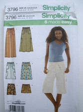 Simplicity Pattern 3796 Misses' Shorts Skirts Cropped Pants Sizes 8-16 or 16-24