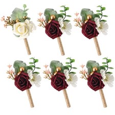 Rose Boutonniere for Men with Pins Wedding Groom and Groomsmen Corsage Artifi...