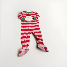 Christmas Stripe Santa Claus PJ Carters Footed Fleece Pajama Infant Sz 12 Mo