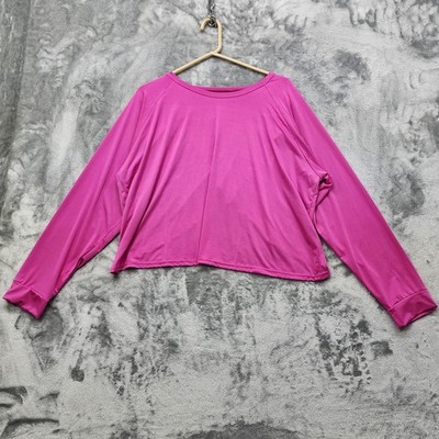 realessentials Top Womens 2X Pink Long Sleeve Petal Back Crop Workout Yoga