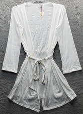 Victoria's Secret Sleep Robe Womens Small White Tie Waist Gold Graphic Backlit