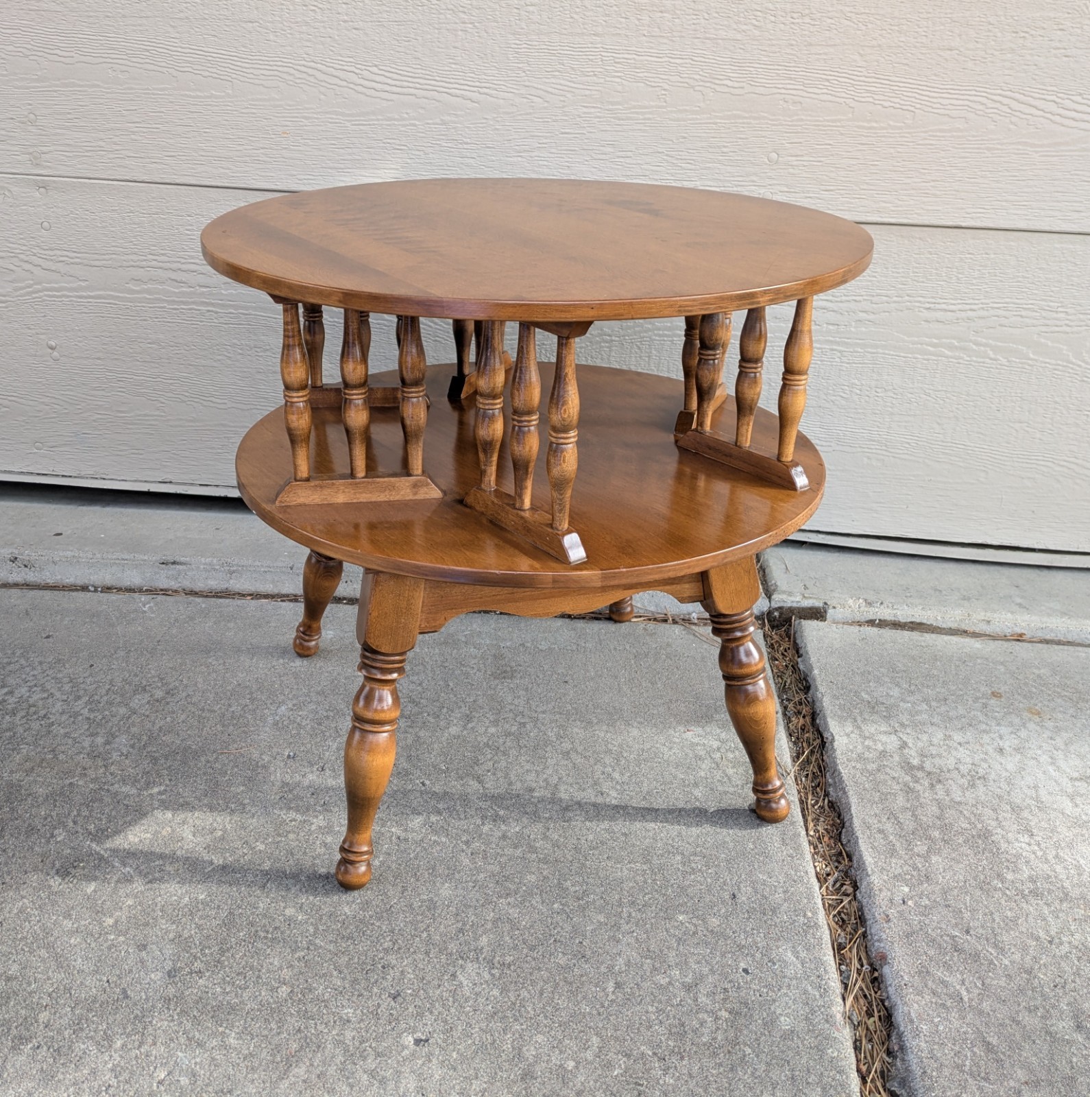 Vintage Ethan Allen Maple Wood Revolving/Rotating 2-Tier Dru
