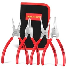  4 Pcs Snap Ring Pliers 7 inches (Bent/Straight, Internal/External, 4Pcs) Red