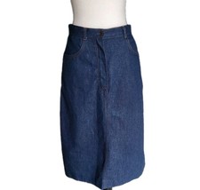 Vintage 70s RSC Union Made Dark Blue Wash Denim Jean Skirt Yellow Stitch Size 28