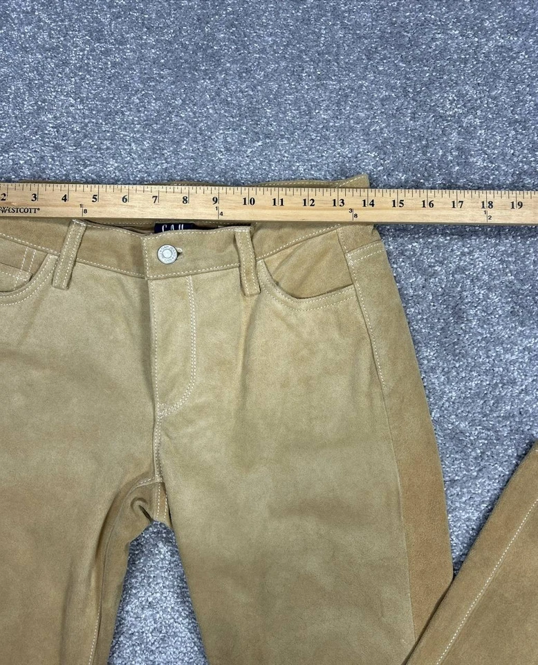 Pantalones Gap Vintage Mujer 4 Cuero Marrón Completamente Forrado Interior Tiro Bajo Pierna Acampanada Foto 3 de 4