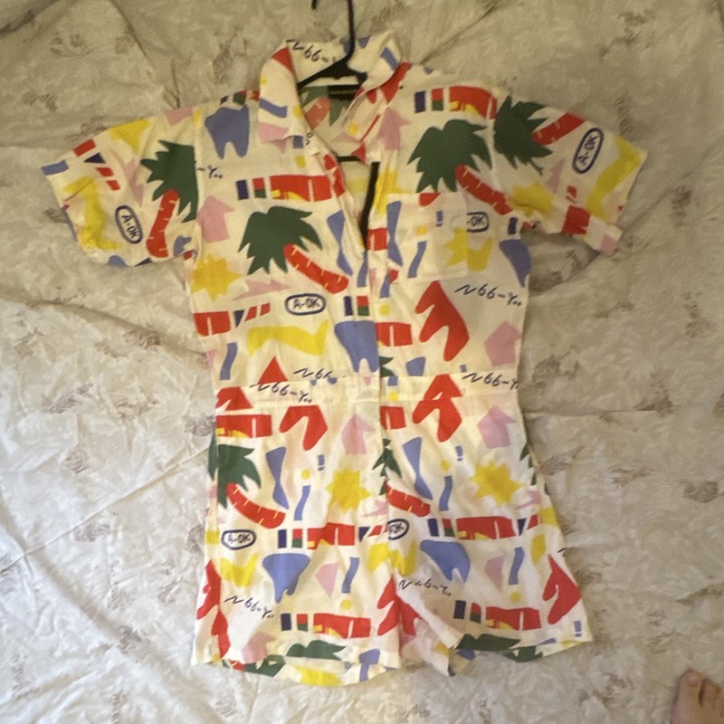 Nooworks Women’s Multicolor Abstract Woven Cotton Collared Zip Romper M