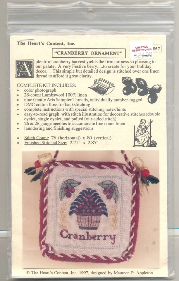 Herzinhalt Kreuzstich Set Preiselbeere Ornament Weihnachten Leinen Appleton