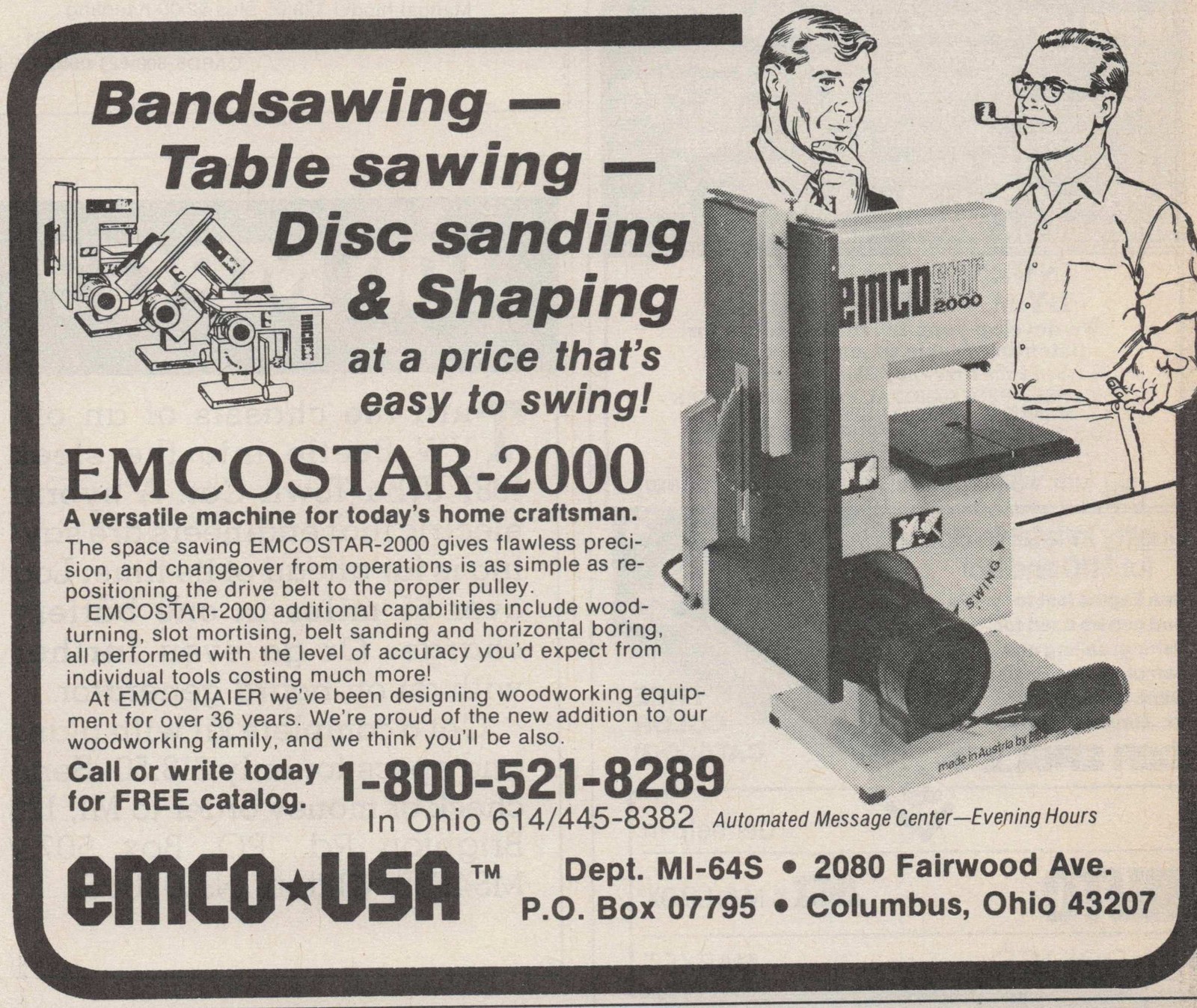 1984 Vintage Print Ad EmcoStar 2000 Bandsaw Table Saw Sander Shaper