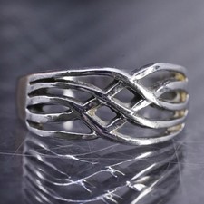 size 8.25, vintage Sterling silver handmade ring, 925 wavy wide band