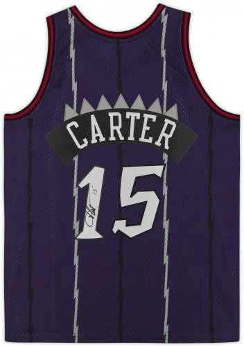 Camiseta deportiva Mitchell & Ness Swingman 1999 púrpura firmada por Vince Carter Toronto Raptors Foto 2 de 4