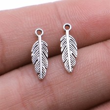 80PCS Antique Silver Tone Metal 2 Sided Feather, Wing Charm Pendant XCS289