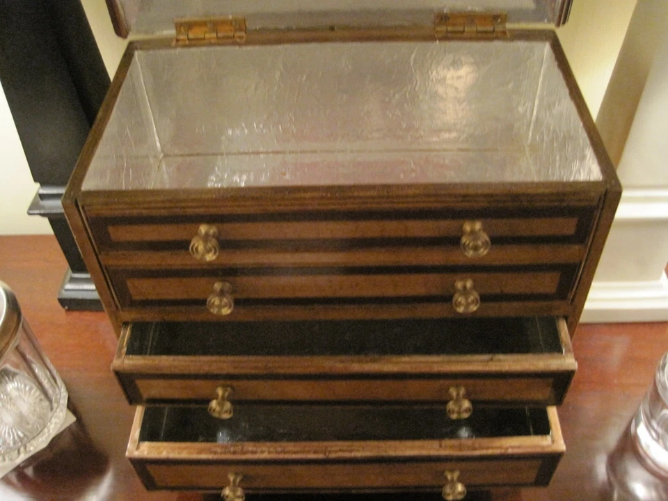 American Miniature Chest of Draws 人造谷物彩绘香料箱 茶盒 c1850 — 第 3/4 张图片