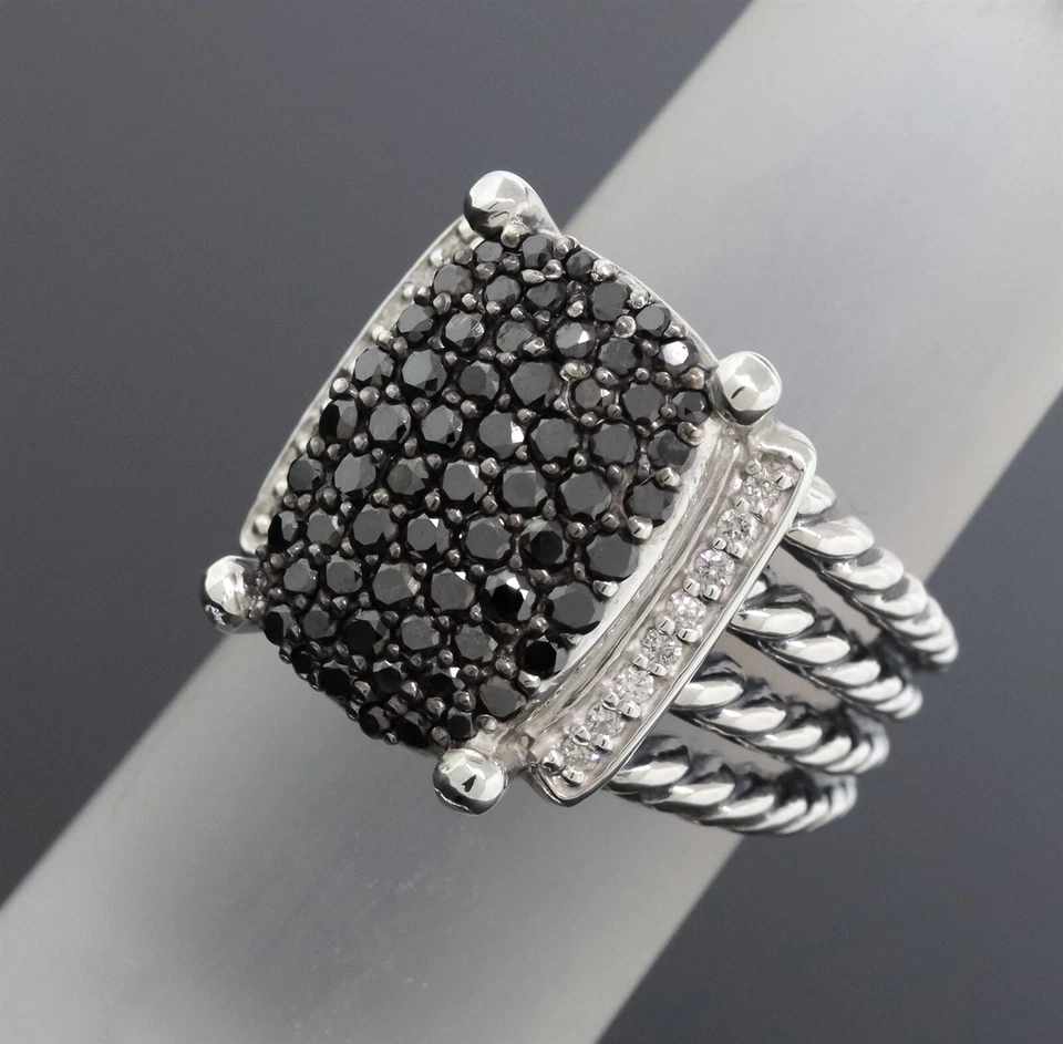 David Yurman White & Black Diamond Pave 925 Silver 16x12 Wheaton Ring Size 6 - Image 2 of 4