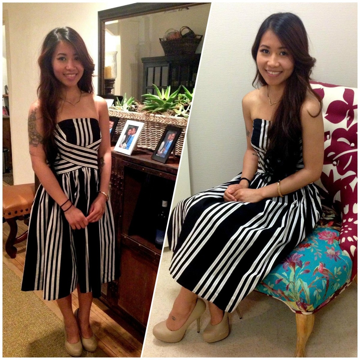 anthropologie black and white striped dress By Anthropologie Halter Tuxedo Stripe Midi Dress