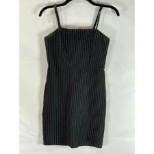 FOREVER 21 Women's Black Ribbed Square-Neck Pinstripe Bodycon Mini Dress SZ S