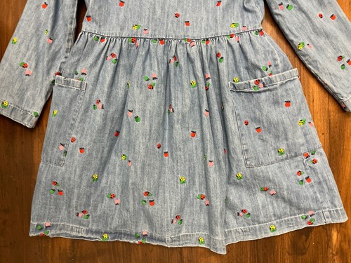 Hannah Anderson Denim Chambray Dress Tunic Size 8 Embroidered Ladybugs School - Picture 5 of 16