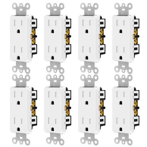 Decorator Receptacle 15A 125V Standard Electrical Wall Outlet 2 Pole 3 Wire 8PK